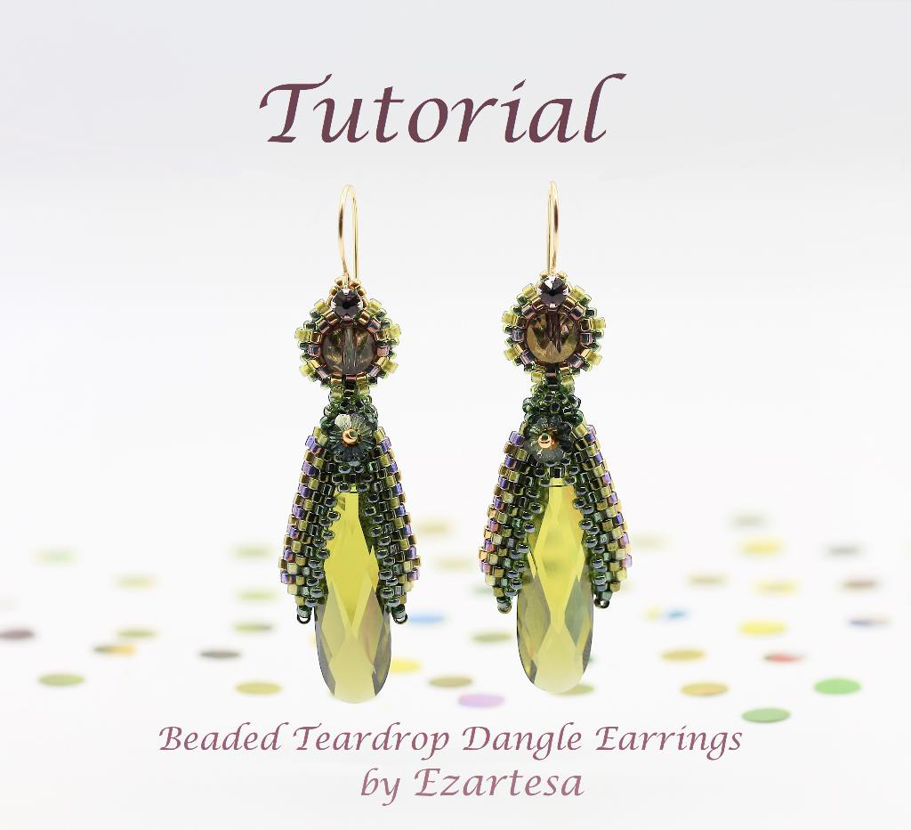 beaded-teardrop-dangle-earrings-tutorial-ezartesa. I designed gorgeous teardrop earrings beading tutorial with Taurus zodiac sign colors.