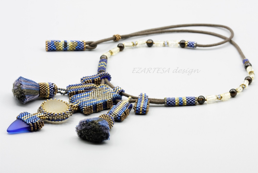 Blue Sea Glass and Citrine Beach Stone Necklace by Ezartesa.