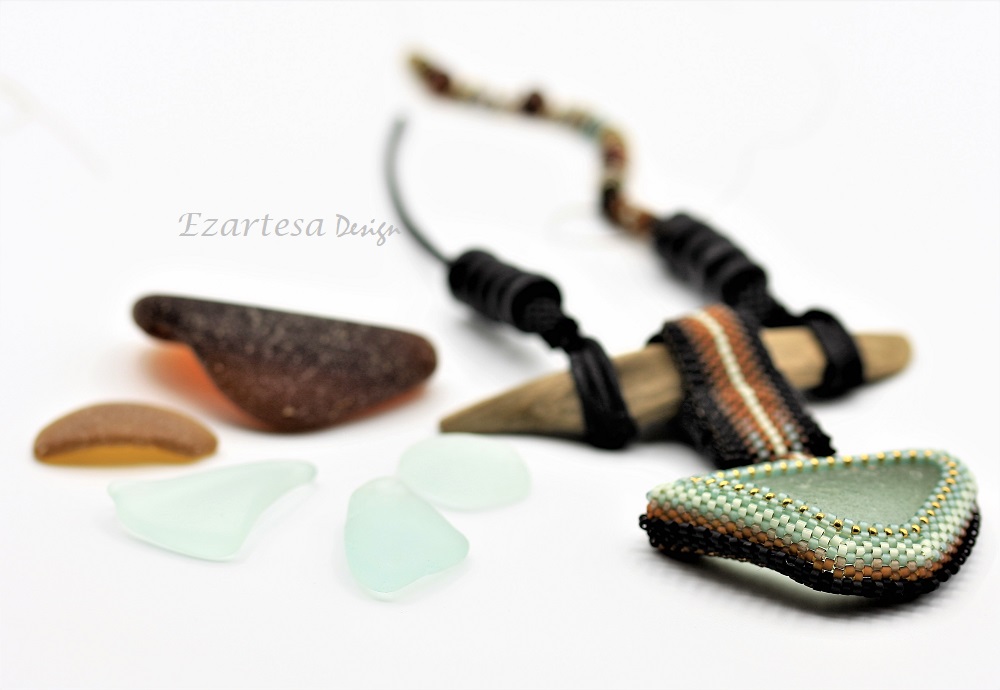 Sea Glass and Driftwood Necklace by Ezartesa.