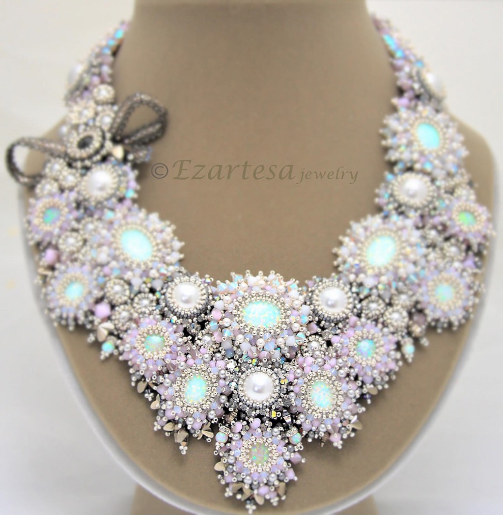 white opal beaded necklace aquarius birth stone jewelry
